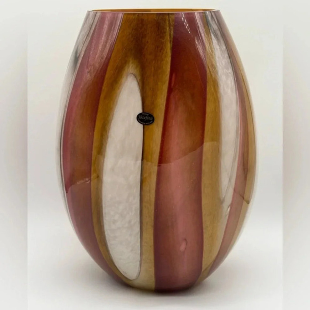 Jozefina Krosno Poland Large Marble Effect‎ Hand Blown Glass Pink Cream Vase